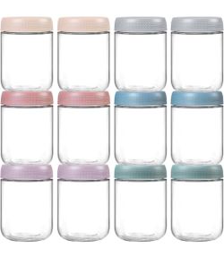 NETANY 12-pack 16oz Glass jars with Airtight Lids, Overnight Oats Containers with Lids, Wide mouth Mason Salad jars, Glass Food Storage Containers for