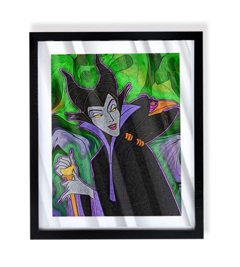 disney's sleeping beauty Maleficent custom art piece on black frame