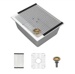 Kichae
15 in. Quartz Composite Undermount Single Bowl Kitchen Bar Sink in White with Bottom Grid