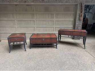 “Hand Painted Wood & Cast Iron Table Set (3 pcs) – Bellevue, Bridle Trails”