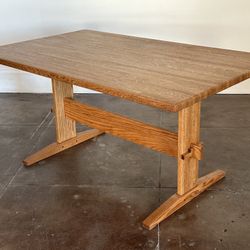 Vintage 1970s Vintage Solid Oak Trestle Dining Table