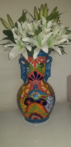 Talavera Vase With Artificial Flowers