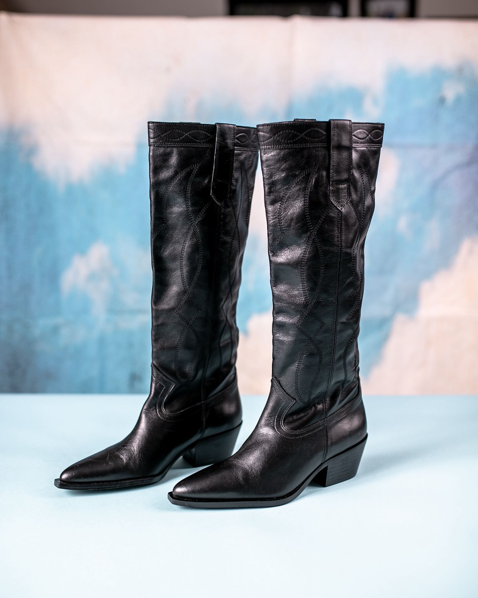 Size 6 Real black Leather Zara Cowboy Boots
