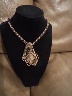 Copper Necklace With Copper Pendant (Natural Stones)