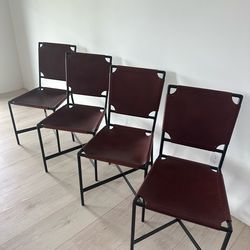 Crate & Barrel Laredo Brown Leather Dining Chairs (Set of 4)