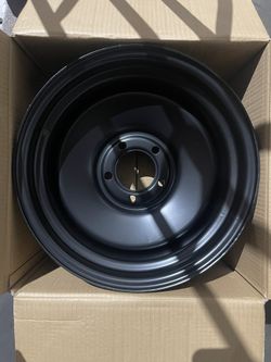 Set Of Four Steel Matte Black Rat Rod Rim Us Wheel 15x8 5x4.75 3.75 Inch Backspace Steelie Hot Rod Chevy Bolt Circle