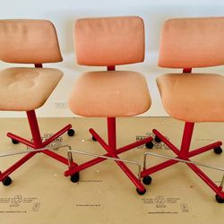 1970s Drafting Stools - Red Swivel Base w/ Fabric Seat!