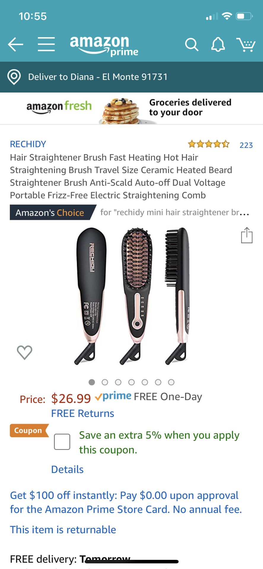 Hair Straightener Brush Fast Heating Hot Hair Straightening Brush Travel Size Ceramic Heated Beard Straightener Brush Anti-Scald Auto-off Dual Voltag