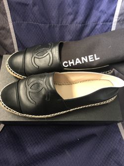 Chanel black leather espadrilles