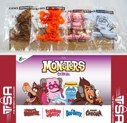 KAWS X MONSTERS CEREALS SET OF FOUR CEREAL FIGURINES Count Chocula etc