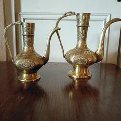 Small And Large Vintage Brass Teapots