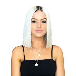 White Blonde Wig Medium Short Length Straight For Women Cap Wigs