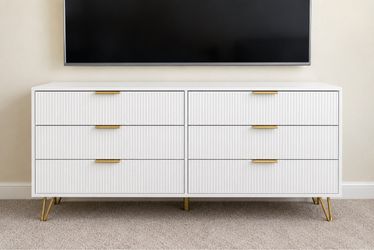 White 6-Drawer Dresser with Gold Hairpin Legs