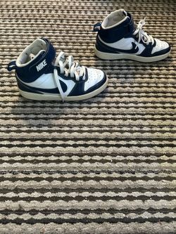 Nike Dunk High white and navy sneakers