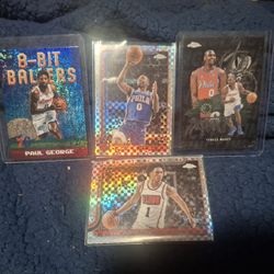 Topps Chrome Refractors Tyrese Maxey Instinct, Paul George Purple Sandglitter, And Amen Thompson Superfractor