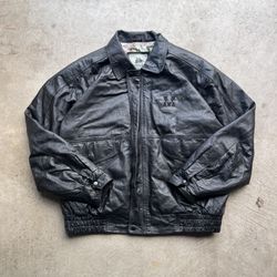 Vintage 90’s Faded Black Bomber Leather Jacket - Burk’s Bay