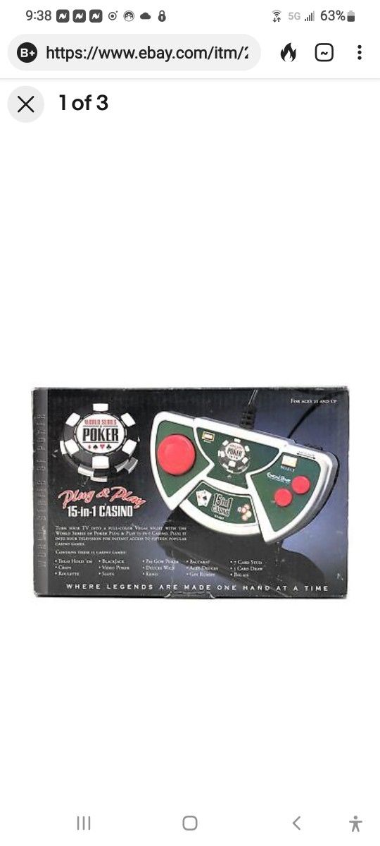 World Series of Poker 15 in 1 Casino Plug & Play TV Game Excalibur