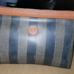 Vintage Fendi Large Pequin Stripe Clutch 