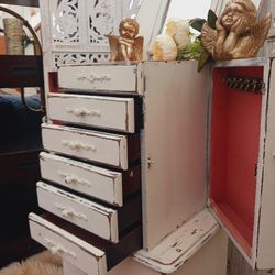 Fancy French Antique Jewelry Dresser, Shabby Chic Chest
