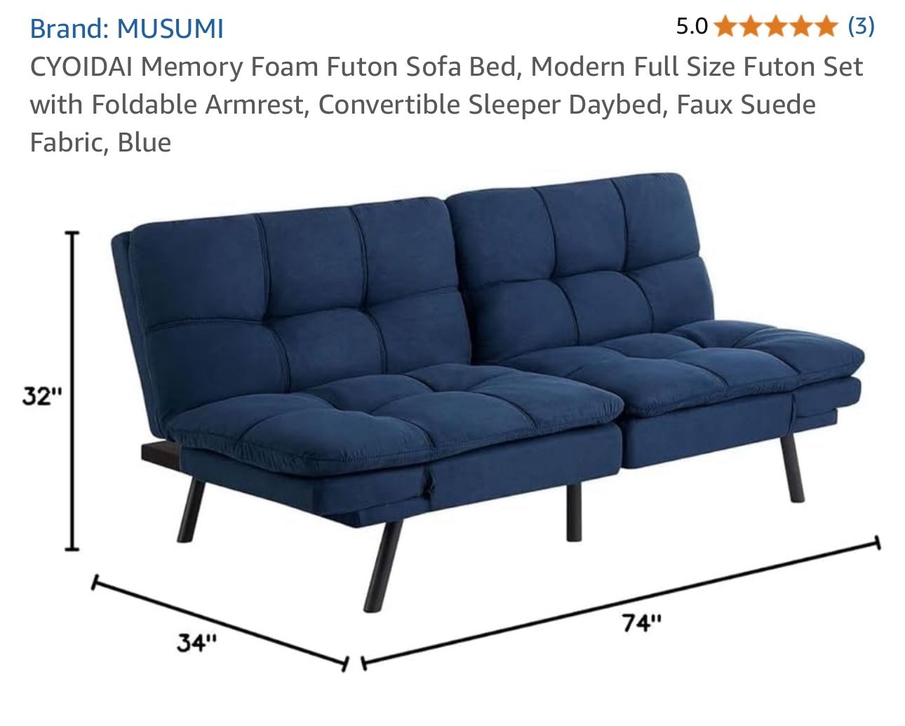 Blue Futon In Good Condition