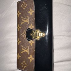 Authentic Louis Vuitton Cherrywood Wallet Monogram Black Patent Leather Gold Clasp