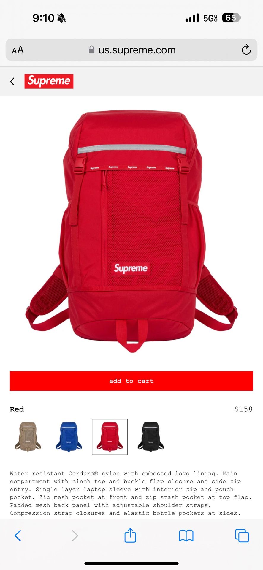 Supreme Backpack FW24 Red