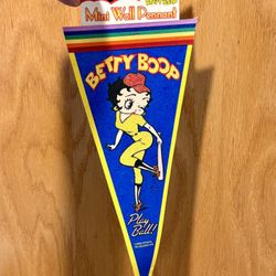 VTG Betty Boop Mini Wall Pennant  in a baseball uniform BETTY BOOP PLAY BALL