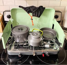Camp Stove (2 Burner) + Cooking Set