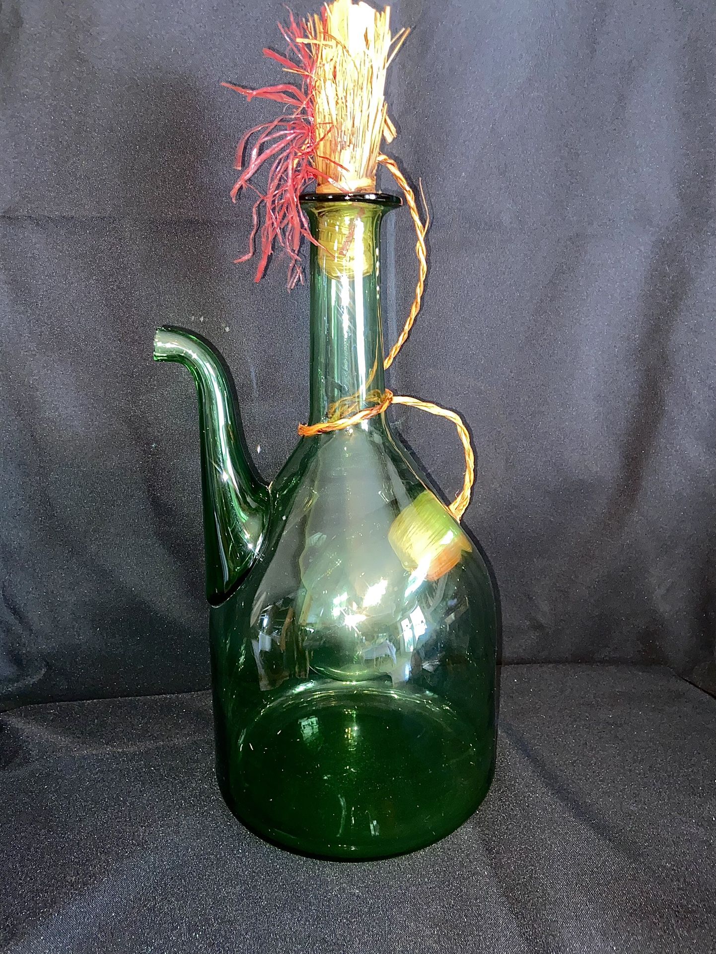 Vintage Princess House Green Glass wine Decanter Italy Hand Blown with Ice Chamber
