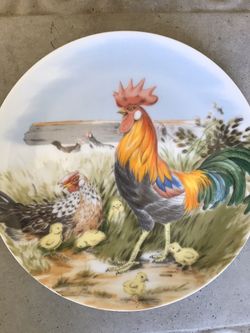 Rooster and chicks plate 8 inc diameter