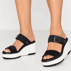 Timberland Koralyn 2 black white foam slip on leather wedges 8