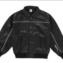 Supreme x Nike Leather Varsity Jacket Size Small Black HF9634-010