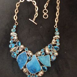 Silver coated Necklace with natural stones