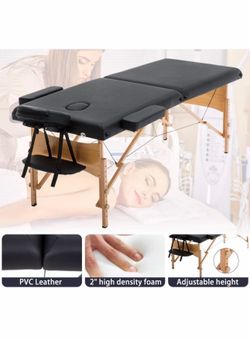 Portable Massage Table Spa Bed Foldable 73 Inch Height Adjustable Massage Bed with Solid Wooden Legs and Carry Case Tattoo Salon Table Bed Hold Up to