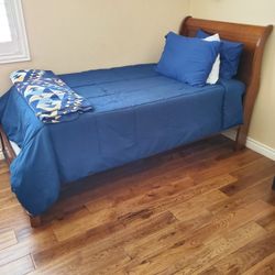 Twin Bed Frame w/ Mattress & Foam Topper