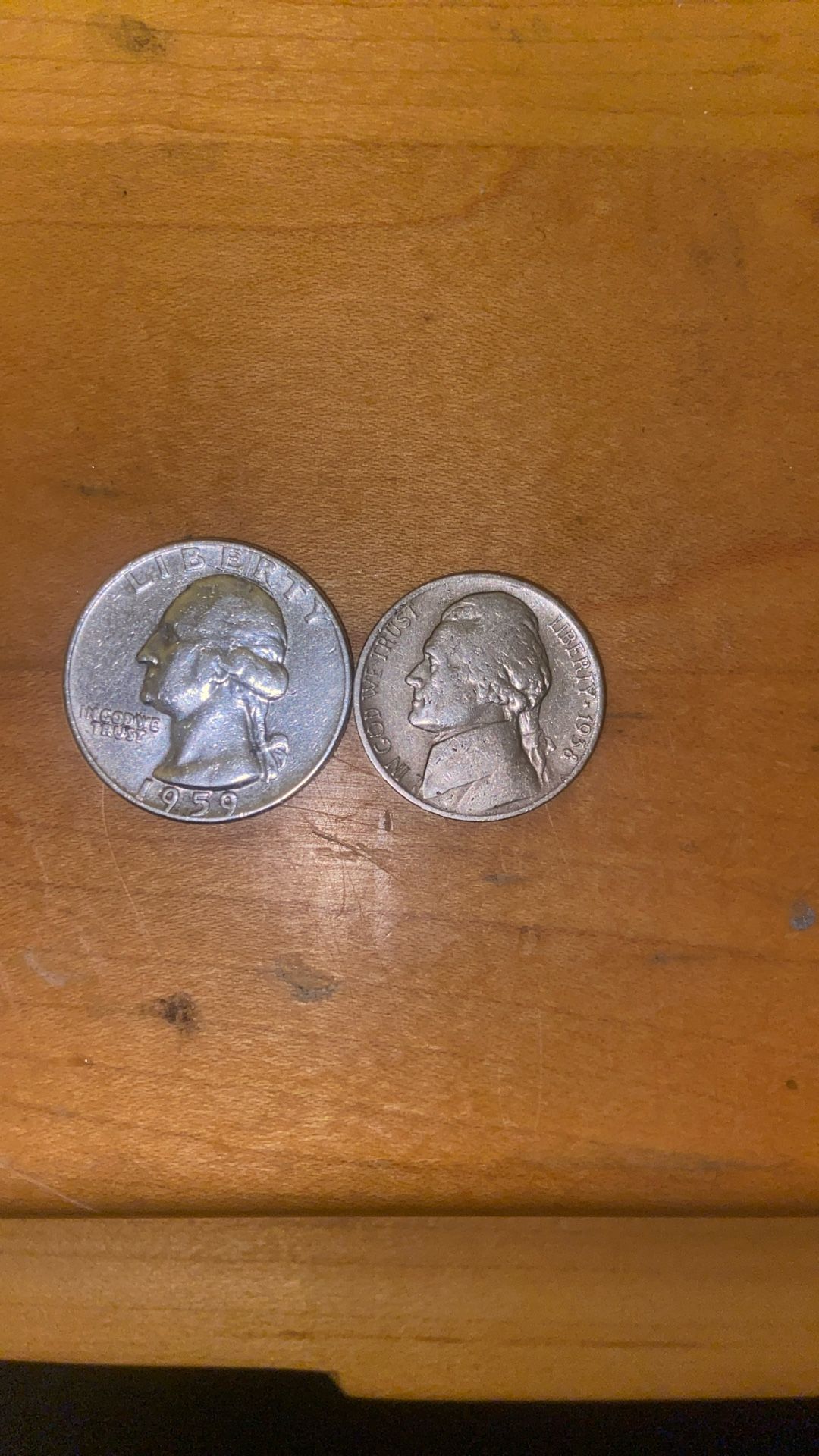 1959 Quarter (D) & 1938 Nickel (D)