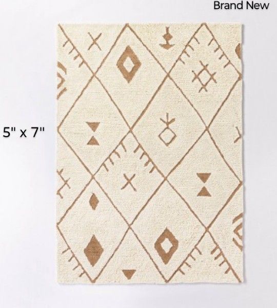 Brand New Threshold 5"X7" Claybourne Geometric Shag Diamond Wool Jute Area Rug Ivory