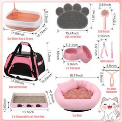 40 Pcs Kitten Starter Kit for Indoor Cats Include Cat Litter Box Cat Toys, Cat Collars, Cat Bed Scratch Pad, Nail File Feed Bowls and More for Kitten 