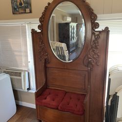 Antique Circa Bench Storage With Mirror !!!