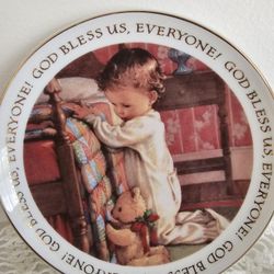 $10.00 - 1983 Carlton Cards "Christmas Blessings" Collectible Plate!  Porcelain with Golden Rim/Child Praying/"God Bless Us, Everyone" - Like New!