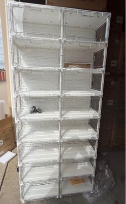 Led Shoe Box Foldable Stackable Sneaker Display Storage with Clear Side Open Door Organizer,Sh