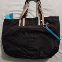 Black & Teal Vinyl Coach Handbag Purse