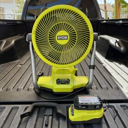 NEW RYOBI ONE+ 18V Cordless Hybrid WHISPER SERIES 12 in. Misting Air Cannon Fan w/ 1.5Ah Battery & Charger