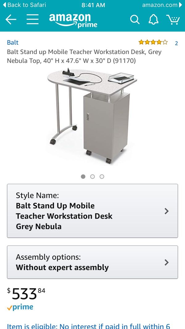 Balt Stand Up Mobile Teacher Workstation Desk Grey Nebula Top 40 Balt Stand Up Mobile Teacher Workstation Desk Grey Nebula Top 40 H X 47 6 W 30 D 91170