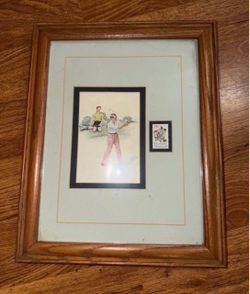 Norman Rockwell Framed picture art with stamp