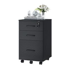 Panana 3 Drawer Wood Mobile File Cabinet, Under Desk Storage Drawers Small File Cabinet For Home Office (Black