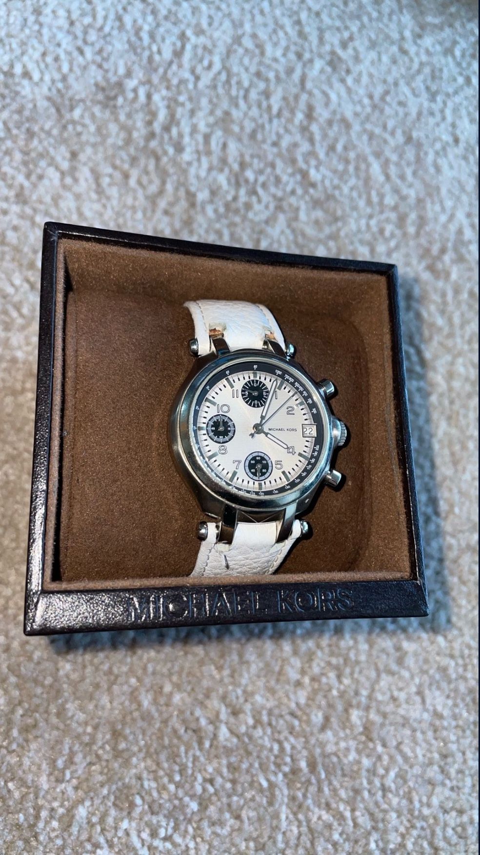 Michael Kors MK5003 Alligator Print White Leather Watch ($25 TODAY ONLY)