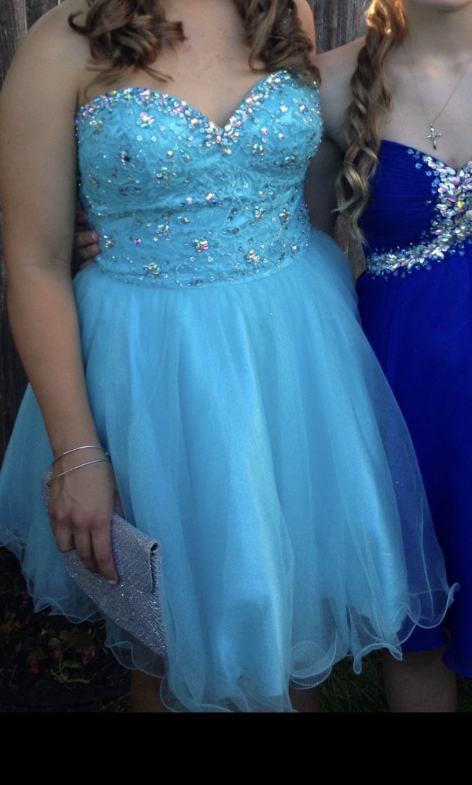 Blue Short Formal Dress With Embellishments