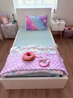 White Twin Bed Frame with memory foam Mattress