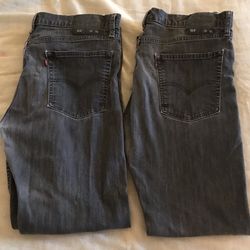 2 Pairs of LEVI’S 513 Men’s Straight Fit Stone Washed Black Denim Jeans 36x32 